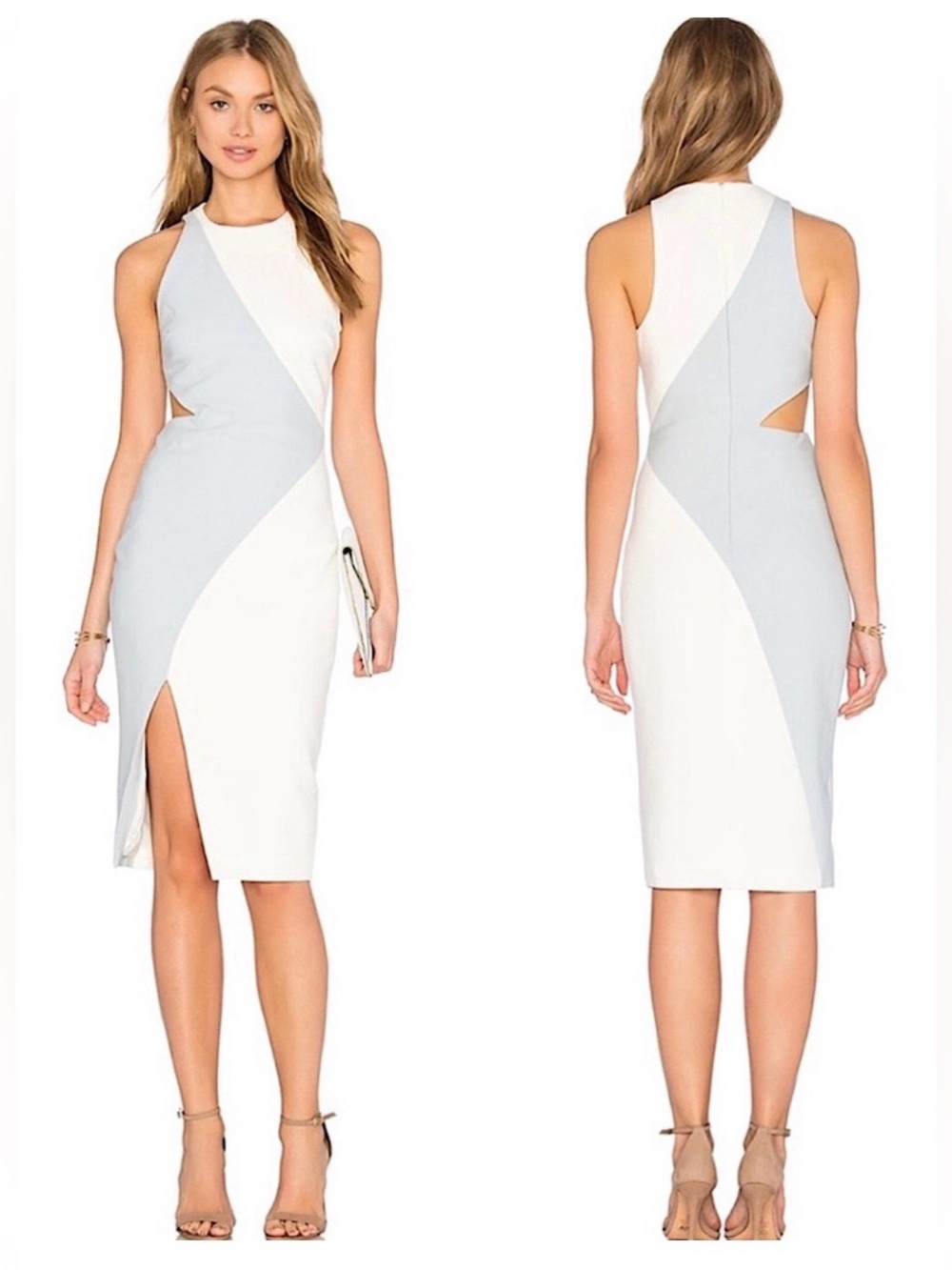 Elizabeth and James Amina Cutout Sheath Cocktail Dress Dew Blue Off White Size 2